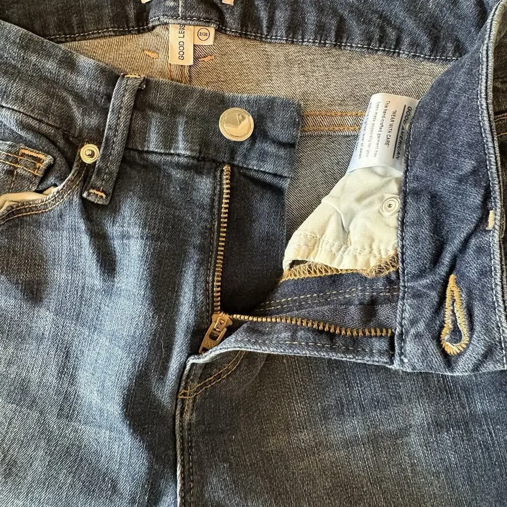 Good American Good Legs Skinny Jeans Women 2/26 Dark Wash Mid Rise Stretch Denim